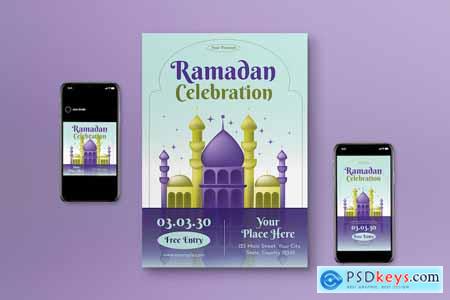 Purple Gradient Ramadan Kareem Flyer Set
