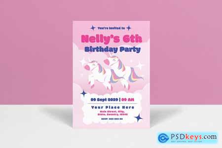 Pink Gradient Unicorn Birthday Party Invitation