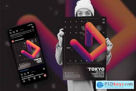 Techno Party Flyer, Event Poster Template vol.2