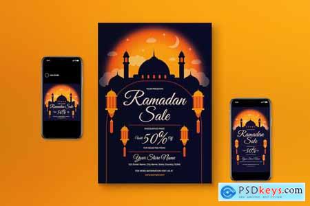 Blue Gradient Ramadan Sale Flyer Set