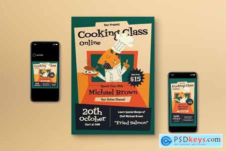 Green Online Cooking Class Flyer Set