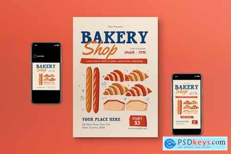 Beige Flat Design Bakery Shop Flyer Set