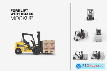 Set Forklift with Boxes Mockup