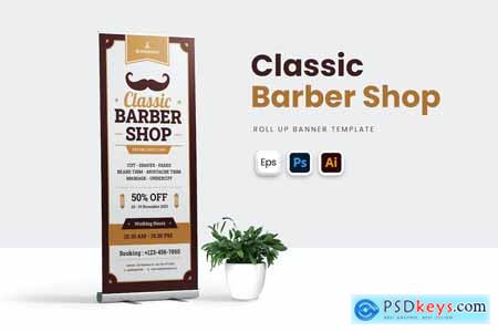 Classic Barbershop Roll Up Banner