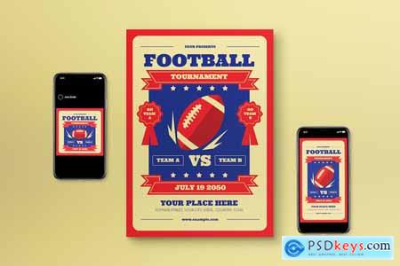 Red Flat Design Football Tournament Flyer Set