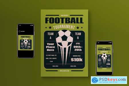 Green Flat Design Football Tournament Flyer Set