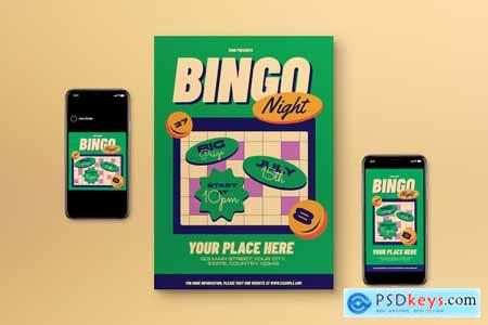 Green Flat Design Bingo Night Flyer Set