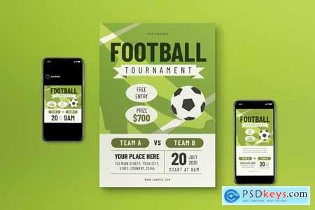 Green Football Competition Flyer Set