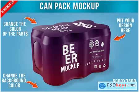 Six Can Pack Mockup