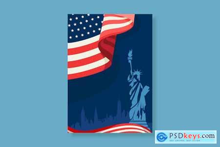 Poster with Flag and Statue of Liberty