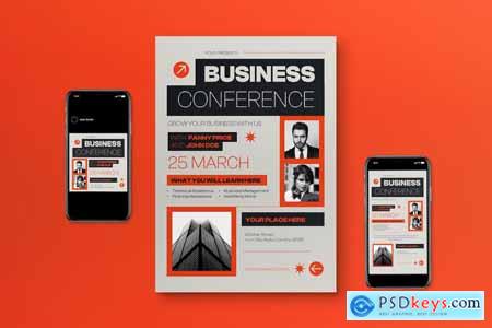 Beige Geometric Business Conference Flyer Set