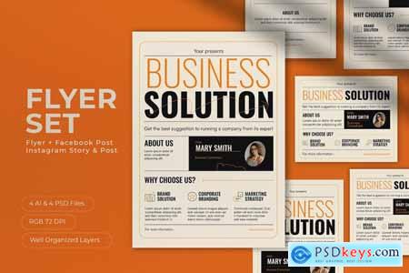 White Minimalist Business Solution Flyer Set