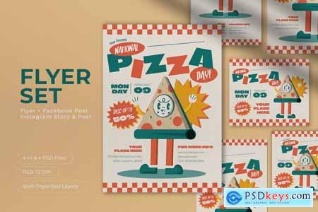 Beige Retro National Pizza Day Flyer Set