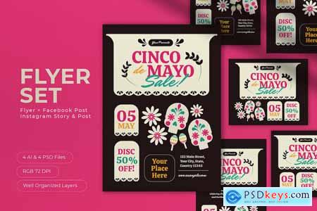 Black Flat Design Cinco De Mayo Sale Flyer Set