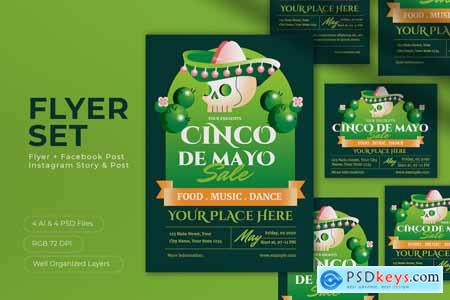 Green 3D Cinco De Mayo Sale Flyer Set