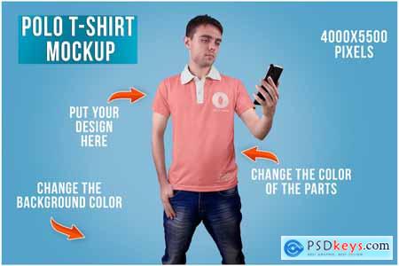 Man in Polo with Cellphone Mockup Template