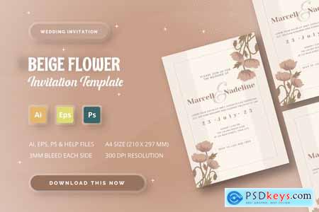 Beige Flower - Wedding Invitation