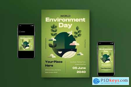 Green Gradient World Environment Day Flyer Set