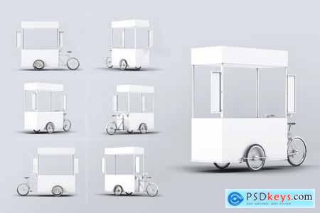 Food Cart Kiosk With Wheels Mock-Up
