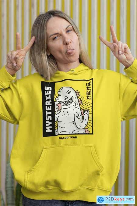 Hoodie Mockup of a Woman Sticking out her Tongue