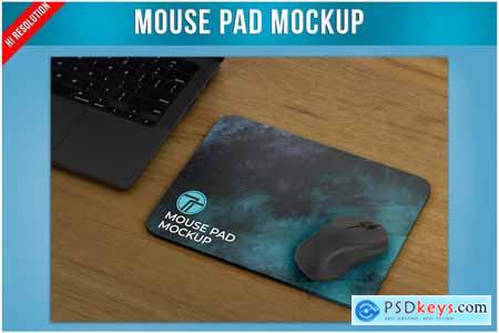 Mouse Pad on Wooden Table Mockup