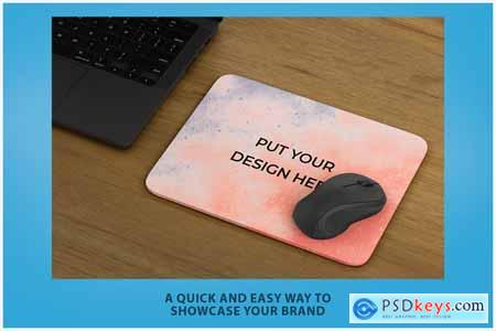 Mouse Pad on Wooden Table Mockup
