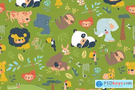Vector Seamless Pattern with Jungle Animals
