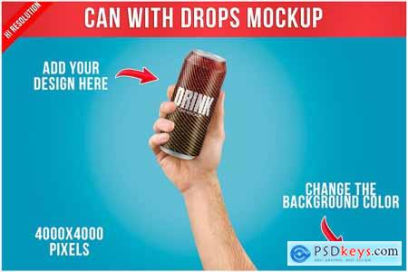 Can Mockup with Drops in Hand Template 473 ML