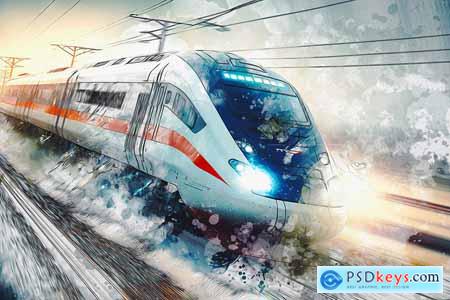 Watercolor painting sketch photo effect PSD