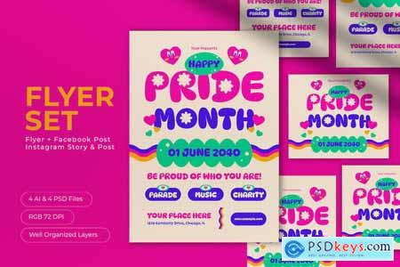 Pink Flat Design Pride Month Flyer Set