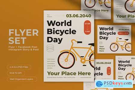 White Flat Design World Bicycle Day Flyer Set