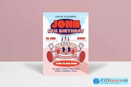 Pink Retro Kids Birthday Invitation