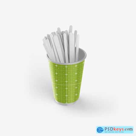 Paper Cup With Woodem Sticks Mockup