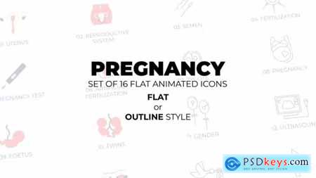 Mother's day - Pregnancy - Set of 16 Animated Icons Flat or Outline style 45122829