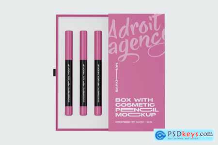 Box with Cosmetic Pencil Set Mockup