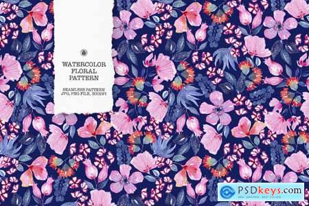 Watercolor Floral Pattern Navy and Pink