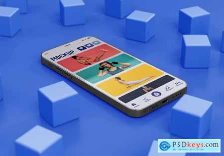 Pack Mobile with Abstract Colorful Cubes Mockup