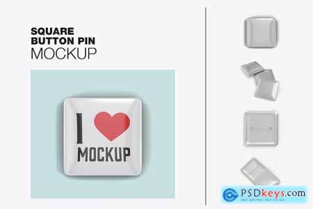 Square Metallic Button Pins Mockup