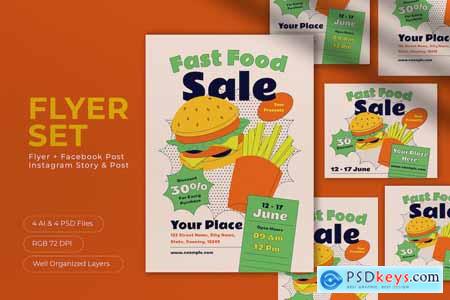 White Doodle Fast Food Sale Flyer Set