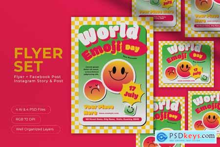 Yellow Cartoon World Emoji Day Flyer Set