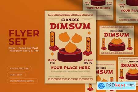 Cream Flat Design Fast Food Promotion Flyer Set