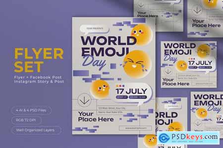 Grey 3D World Emoji Day Flyer Set