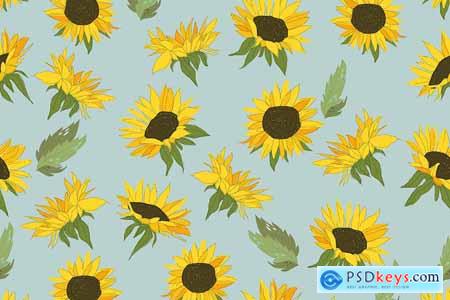 Vector Seamless Pattern with Sunflowers
