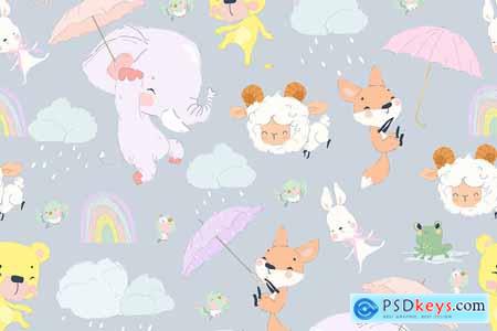 Vector Seamless Pattern with Cute Cartoon Animals