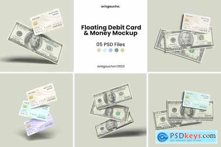Floating Debit Card and Money Mockup