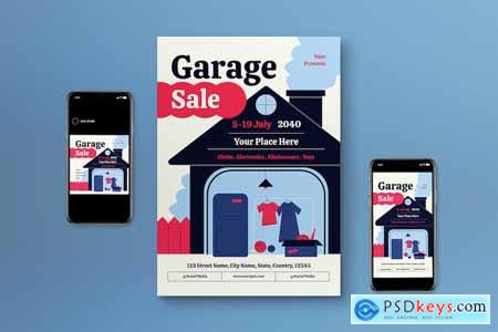 Blue Flat Design Garage Sale Flyer Set