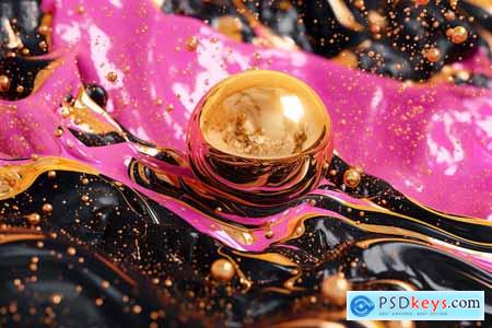 3D Liquid Spiral Gold And Pink Artistic Background