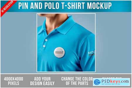 Pin Badge on Polo T-Shirt Mockup