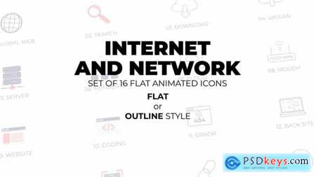 Internet and network - Set of 16 Animated Icons Flat or Outline style 45361924