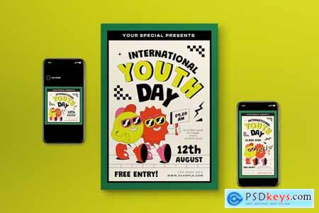 Green Cartoon International Youth Day Flyer Set